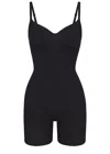 Skims Seamless Sculpt Mid-thigh Bodysuit In Black