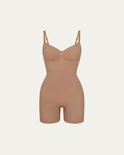 Skims Womens Sienna Sculpt Ruched Stretch-woven Body In Ochre