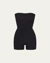 Skims Seamless Sculpt Strapless Shortie Bodysuit In Black