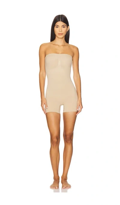 Skims Seamless Sculpt Strapless Shortie Bodysuit In Brown