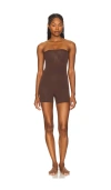 Skims Seamless Sculpt Strapless Shortie Bodysuit In Brown