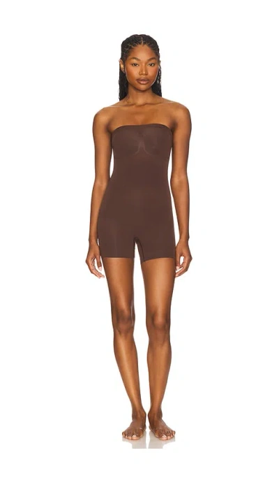 Skims Seamless Sculpt Strapless Shortie Bodysuit In Brown