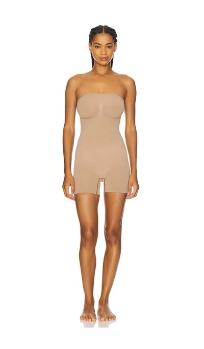Skims Seamless Sculpt Strapless Shortie Bodysuit In Brown