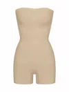 Skims Seamless Sculpt Strapless Shortie Bodysuit In Clay In Grey