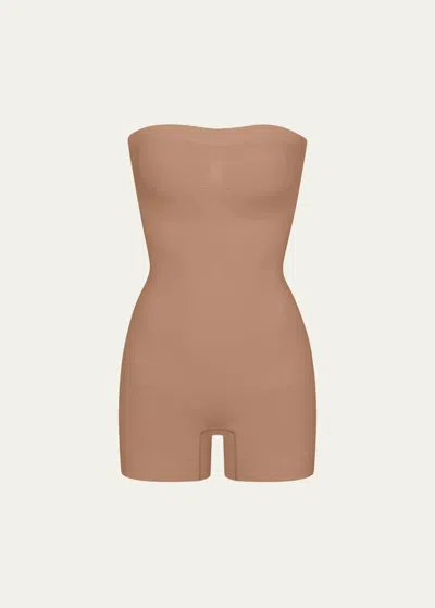 Skims Seamless Sculpt Strapless Shorts Bodysuit In Sienna