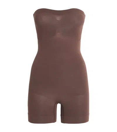 Skims Seamless Sculpt Strapless Shorts Bodysuit In Brown