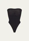 Skims Seamless Sculpt Strapless Thong Bodysuit In Onyx