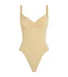Skims Beige Seamless Sculpt Deep Plunge Thong Bodysuit In Beige