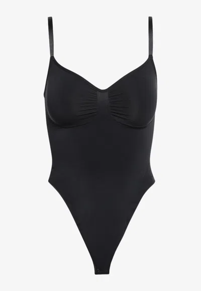 Skims Seamless Sculpt Thong Bodysuit In Black