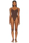 Skims Seamless Sculpt Thong Bodysuit In Brown