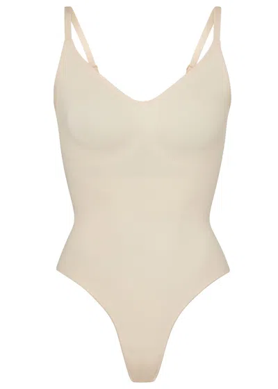 Skims Seamless Sculpt Thong Bodysuit In White