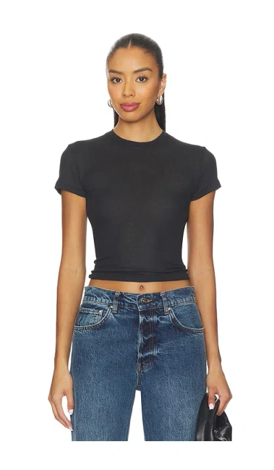 Skims Sheer Cotton Crewneck Standard T-shirt In Black