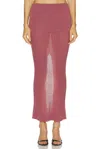 Skims Sheer Knit Fold Over Maxi Skirt In Burgundy
