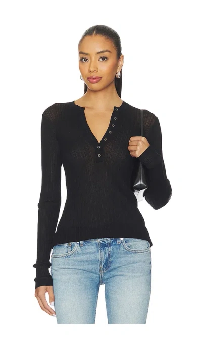 Skims Sheer Knit Long Sleeve Henley In Black