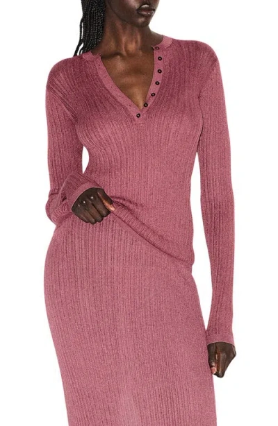 Skims Sheer Knit Long Sleeve Henley In Pink