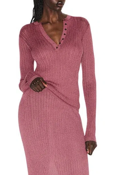 Skims Sheer Knit Long Sleeve Henley In Burgundy