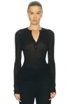 Skims Sheer Knit Long Sleeve Henley Top In Black