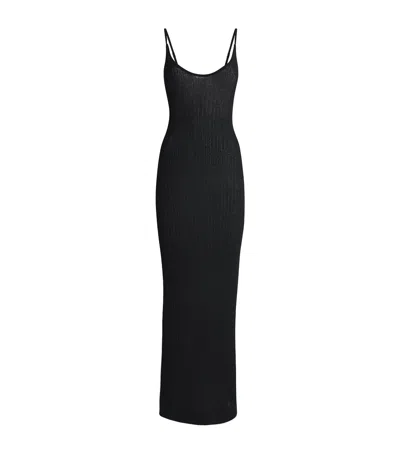 Skims Sheer Knit Midi Dress In Black
