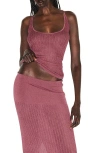 Skims Sheer Knit Plunge Tank In Burgundy