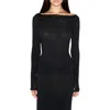 Skims Sheer Modal Blend Long Sleeve Boat Neck Top In Black