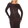Skims Sheer Modal Blend Long Sleeve Boat Neck Top In Brown
