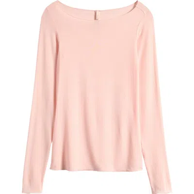 Skims Sheer Modal Blend Long Sleeve Boat Neck Top In Pink