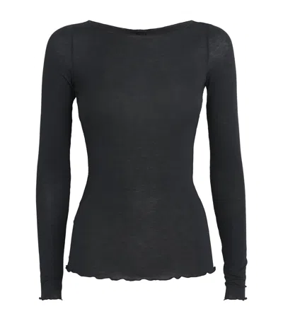 Skims Sheer Modal Boat-neck T-shirt In Black