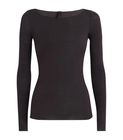 Skims Sheer Modal Boat-neck T-shirt In Burgundy