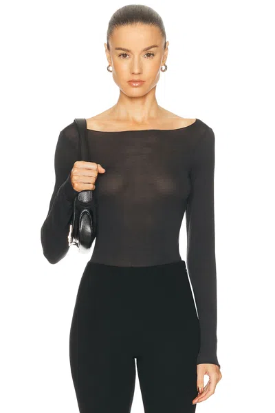 Skims Sheer Modal Long Sleeve Boatneck T-shirt In Black