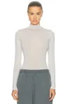 Skims Sheer Modal Long Sleeve Turtleneck Bodysuit In Gray