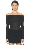Skims Sheer Modal Off Shoulder Long Sleeve Top In Black
