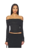Skims Sheer Modal Off Shoulder Long Sleeve Top In Black