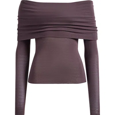 Skims Sheer Modal-blend Off-shoulder Long-sleeve Top In Purple