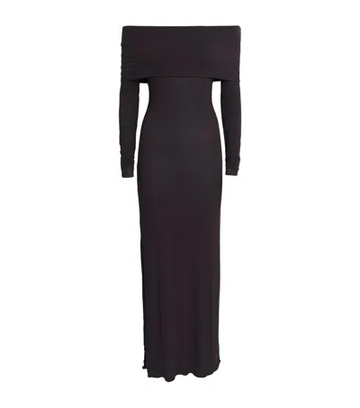 Skims Sheer Modal Off-the-shoulder Maxi Dress In Black