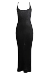 Skims Sheer Rib Body-con Maxi Dress In Black