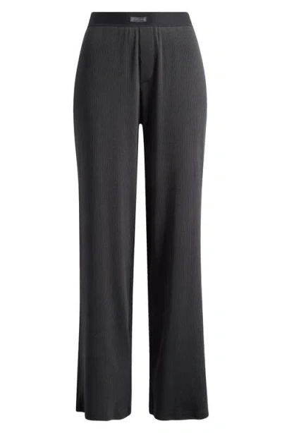 Skims Sheer Rib Pajama Pants In Black