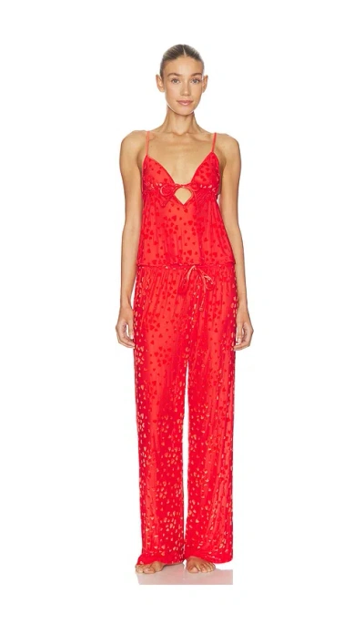 Skims Sheer Velvet Burnout Cami & Pant Set In Red
