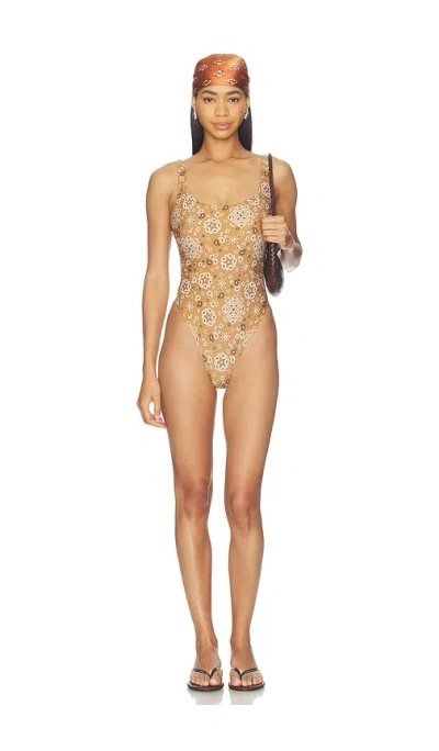 Skims Signature Swim Scoop Neck One Piece In Brown