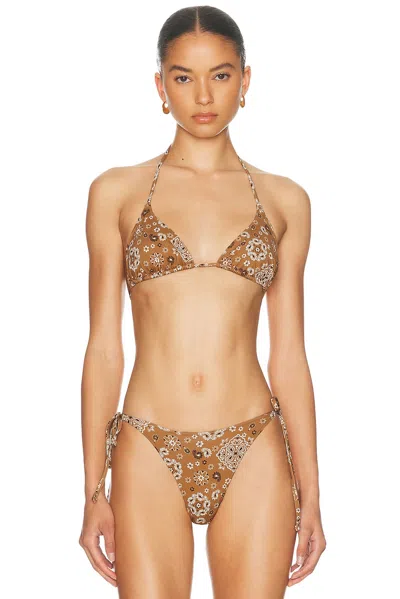 Skims Signature Swim Triangle Bikini Top In Brown