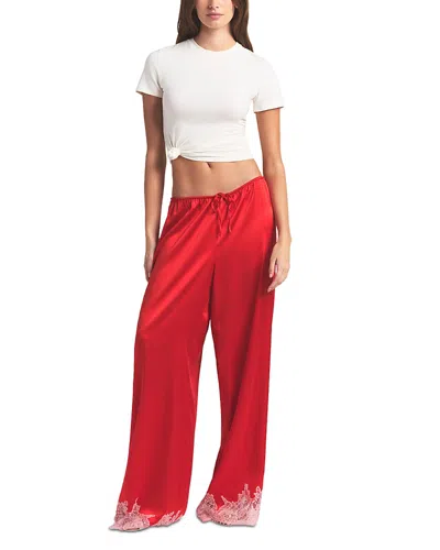 Skims Silk Blend Lace Hem Pants In Red