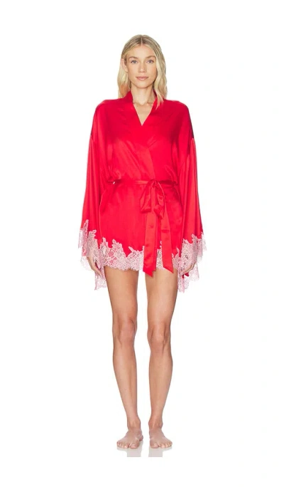Skims Silk Lace Robe In Red