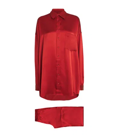 Skims Silk Oversized Pyjama Set In Red