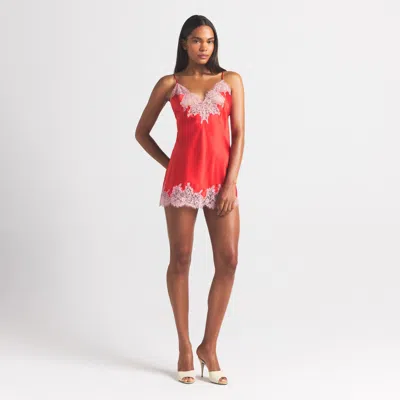Skims Silk Blend Lace Trim Mini Slip Dress In Orange