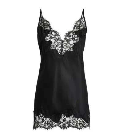 Skims Silk-blend Lace Mini Slip Dress In Black