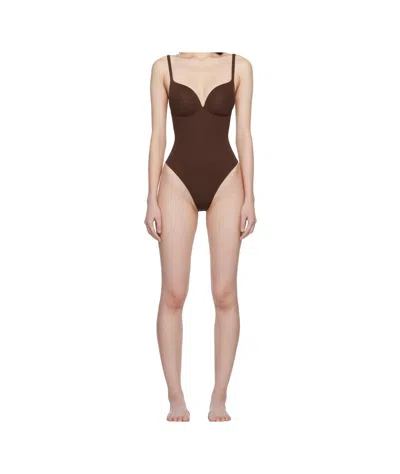 Skims Sleeveless Bodysuit In Brown