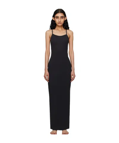 Skims Blak Cotton Rib Long Cami Maxi Dress In Soot