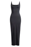 Skims Smooth Lounge Skimpy Scoop Neck Midi Nightgown In Black