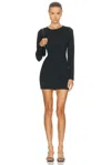 Skims Smooth Layers Crewneck Long Sleeve Minidress In Black
