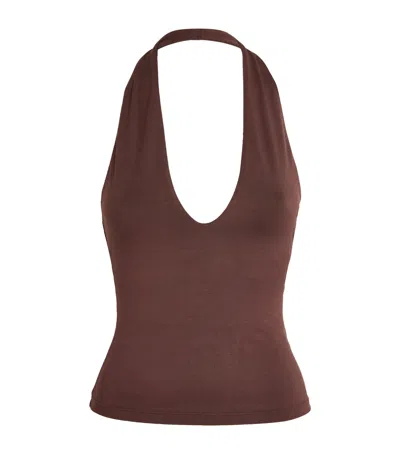 Skims Smooth Layers Halterneck Top In Brown