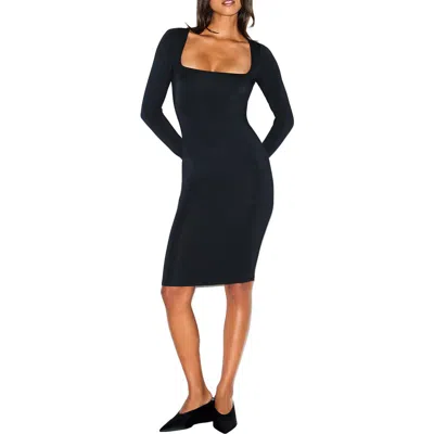 Skims Smooth Layers Long Sleeve Dress In Black